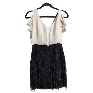 Black Halo Kimberly Mini Dress V-Neck Cold Shoulder Embellished Skirt Cocktail 4
